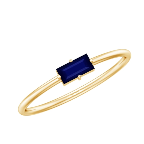 Rosec Jewels Womens Baguette Cut Blue Sapphire Promise Ring, East West Blue Sapphire Ring, Blue Sapphire Promise Ring for Her, 18K Yellow Gold, US 9.00