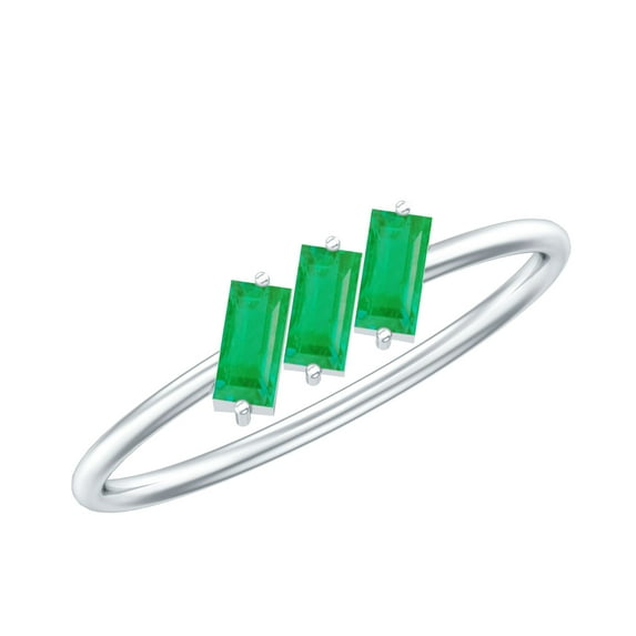 Rosec Jewels Womens Baguette Cut Emerald Three Stone Ring, Emerald Ring, 3 Stone Emerald Ring, 18K White Gold, US 10.00