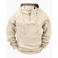 thumbnail image 1 of Womens 1/4 Zip Hoodie Heavyweight Hooded Sweatshirt Multi-pockets Cargo Pullover Winter Long Sleeve Sweater Tops (2XL, Beige), 1 of 4