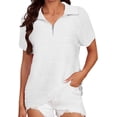 thumbnail image 1 of Womens 1/4 Zip Shirts 2024 Casual Summer T-Shirts Solid Color Short Sleeve Tunic Tops Stylish Striped Travel Blouses, 1 of 6
