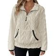 thumbnail image 1 of Womens 1/4 Zip Sweaters Fleece Pullover Sweatshirt Jacket Tops with Pocket Solid Solid Casual Winter Clothes (XL, Beige), 1 of 7
