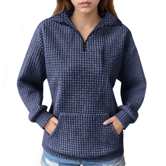 Womens 1/4 Zip Waffle Knit Sweatshirt Casual Loose Long Sleeve V Neck Half Zip Pullover Tops Fall Trendy Outfits