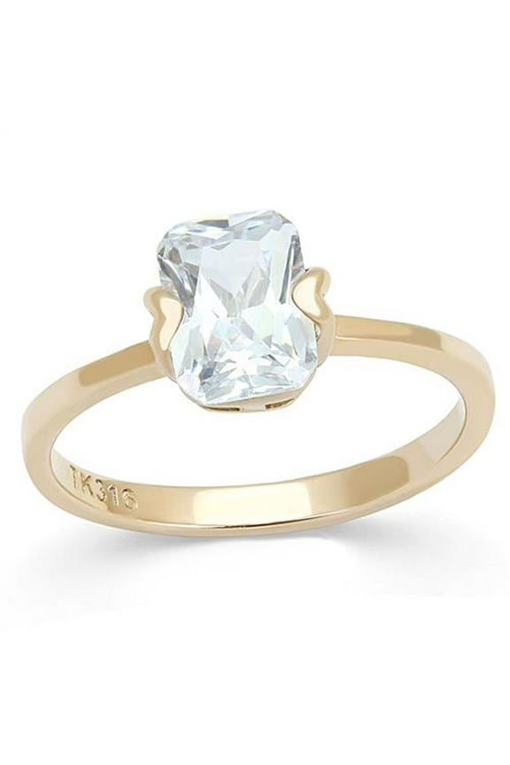 Womens 1.74 Ct Emerald Cut Solitaire Cz Rose Gold Stainless Steel Engagement Ring Size 10