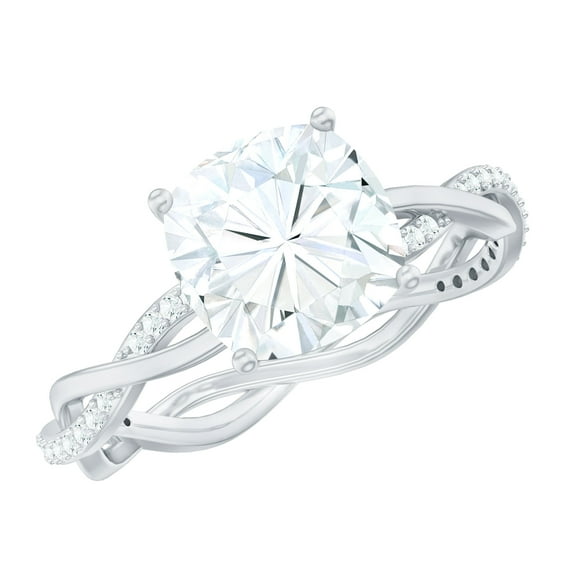 Rosec Jewels Moissanite Solitaire Engagement Ring Cushion Cut - Designer Ring for Women - 8 mm - 3 Carat - D-VS1 Quality, 10K White Gold, US 4.00