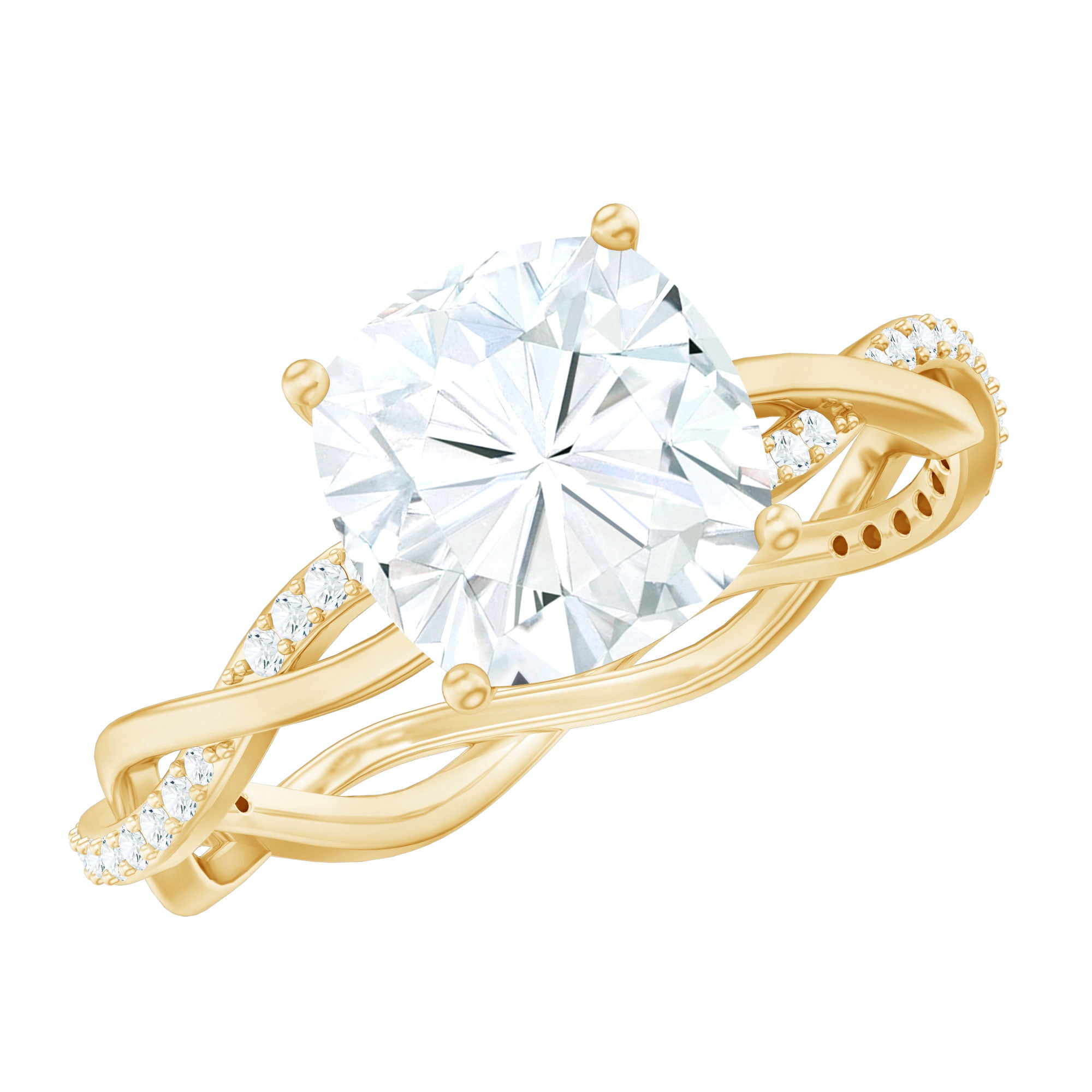 Rosec Jewels Moissanite Solitaire Engagement Ring Cushion Cut - Designer Ring for Women - 8 mm - 3 Carat - D-VS1 Quality, 10K Yellow Gold, US 7.50
