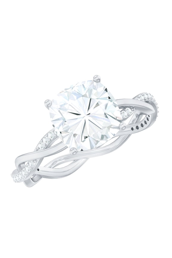 Moissanite Solitaire Engagement Ring Cushion Cut - Designer Ring for Women - 8 mm - 3 Carat - D-VS1 Quality, 14K White Gold, US 7.00