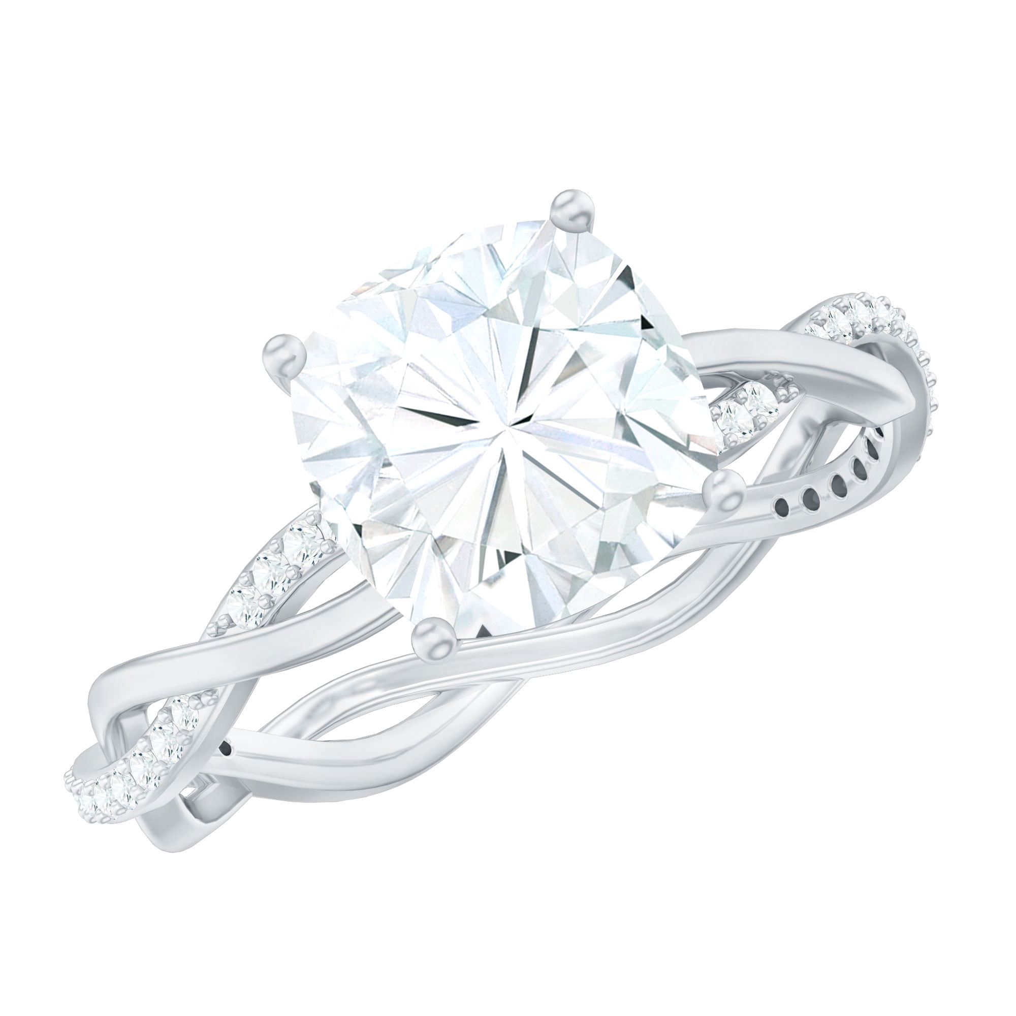 Rosec Jewels Moissanite Solitaire Engagement Ring Cushion Cut - Designer Ring for Women - 8 mm - 3 Carat - D-VS1 Quality, 925 Sterling Silver, US 4.00
