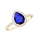 thumbnail image 1 of Rosec Jewels Lab Grown Blue Sapphire Teardrop Engagement Ring with Halo (1.6 Carat) Blue Sapphire Diamond Ring - AAAA Grade, 14K Yellow Gold, US 5.00, 1 of 7