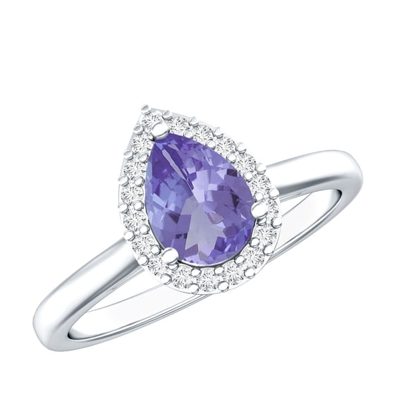 Rosec Jewels Natural Tanzanite Teardrop Engagement Ring with Halo - Tanzanite Diamond Ring for Women - Authentically Certified, 925 Sterling Silver, US 5.00