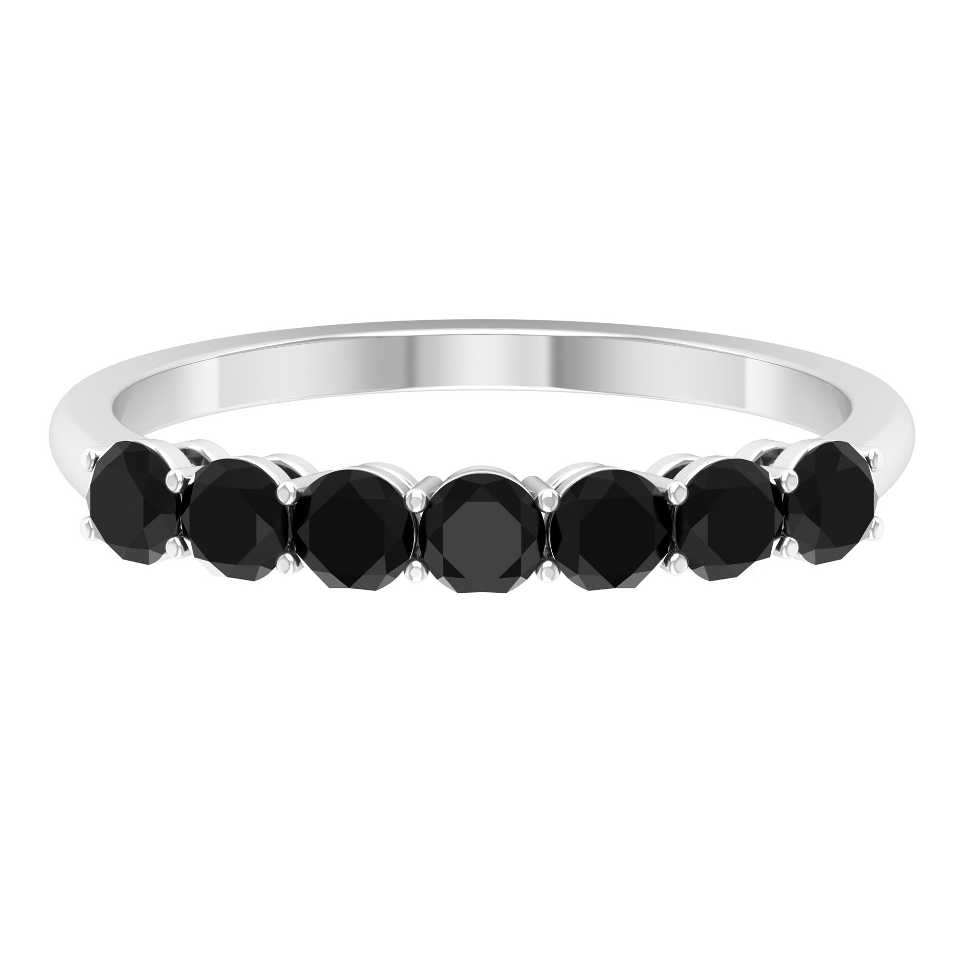 Womens 1 CT Round Cut Black Diamond Seven Stone Ring, Minimal Black