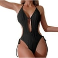 thumbnail image 1 of Womens 1 Piece Swimsuits Open Back Halter Deep V Neck Side Tie Bathing Suit Tummy Control Hawaiian Swimwear, 1 of 5