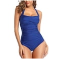 thumbnail image 1 of Womens 1 Piece Swimsuits Tummy Control Halter Bathing Suit Vintage Ruched Swimwear, 1 of 4