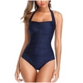 thumbnail image 1 of Womens 1 Piece Swimsuits Tummy Control Halter Bathing Suit Vintage Ruched Swimwear, 1 of 4