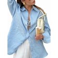 thumbnail image 1 of Womens 100% Cotton Button Down Shirt Blue S, 1 of 6
