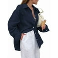 thumbnail image 1 of Womens 100% Cotton Button Down Shirt Navy Blue M, 1 of 5