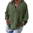 thumbnail image 1 of Womens V Neck Shirts Linen Cotton Long Sleeve Blouse Tunic Tops Cover Up Shirt Loose Beach Bikini Dress Army Green 5XL, 1 of 6