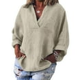 thumbnail image 1 of Womens 100% Cotton Linen Tunic Long Sleeve V Neck Gauze Shirt Casual Work Lounge Blouse Tops Beige 5XL, 1 of 6