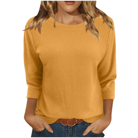 Womens 100% Cotton Tops for Leggings 3/4 Sleeve Crewneck Shirts Solid Color Casual Tees Shirt Loose Soft Somfy Blouses Yoga Party Going Out Clothing