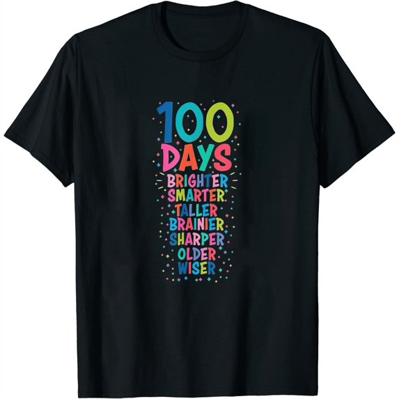Womens 100 Days Brighter, Smarter! Elementary School, Kinderg T-Shirt Black X-Large