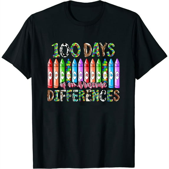 Womens 100 Days Of Embracing Differences Autism Awareness Teacher Short Sleeve T-Shirt Black 3X-Large