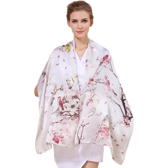 Womens 100% Large Mulberry Silk Scarf Long Satin Scarf Fashion Designer Scarf Lightweight Wraps Silk Long Mulberry Scarf