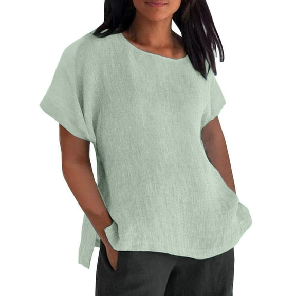 Womens 100% Linen Casual Cap Sleeve Tops Basic Summer Loose Fit Blouse