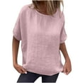 thumbnail image 1 of Womens 100% Linen Tops Crewneck Short Sleeve Blouses Casual Summer, 1 of 9