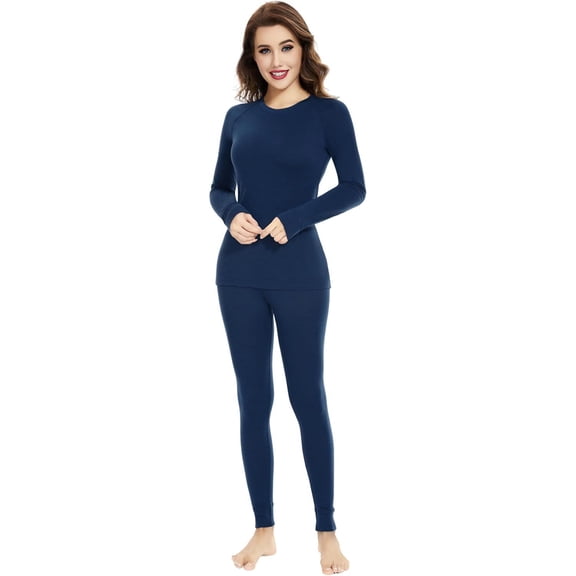 Woolcano Women’s 100% Merino Wool Base Layer Set Lightweight Thermal Underwear for Ski Winter Outdoor