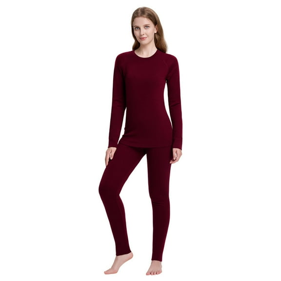Womens 100% Merino Wool Base Layer Sets for Ski Midweight Thermal Underwear Top Bottom