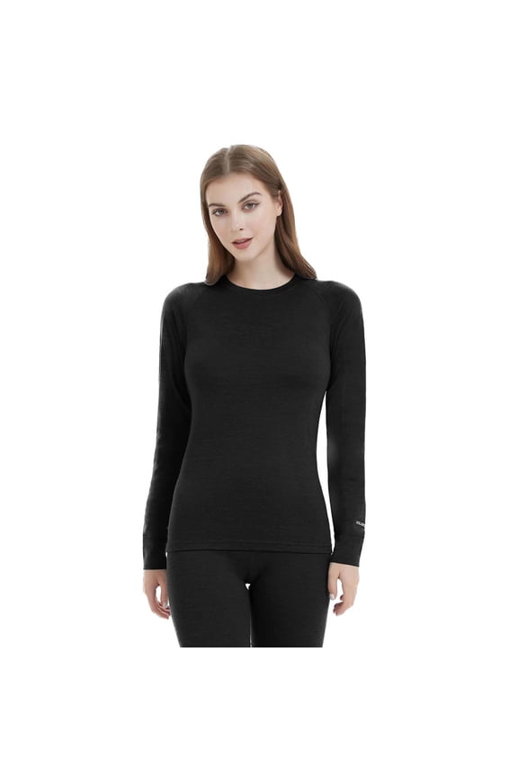 Womens 100% Merino Wool Base Layer Top for Ski Lightweight Thermal Underwear Shirts