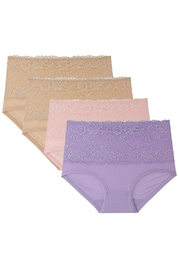 Womens 100 Percent Cotton Underwear Cute Underwear, 4PC Women Lace High Waisted Body Shaper Shorts Shapewear Panties