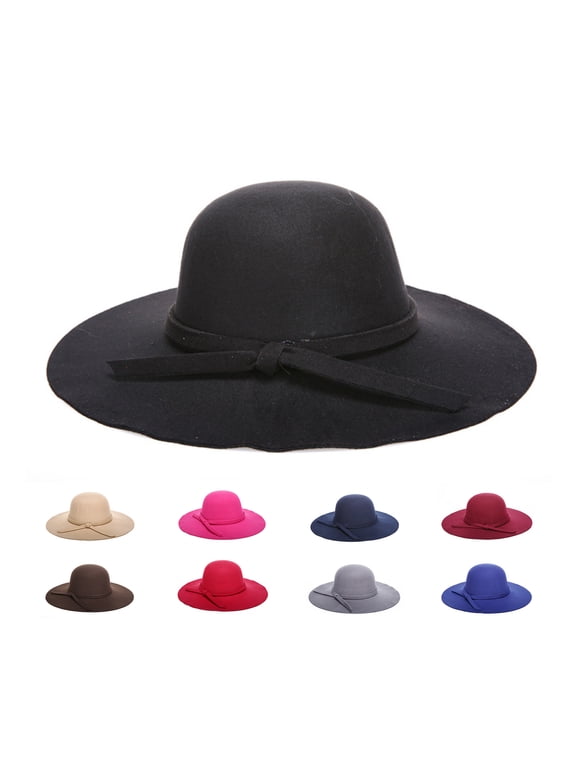Womens Wool Felt Fedora Hat Wide Brim Floppy Porkpie Style Prom Hat