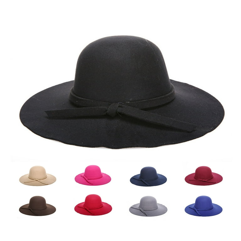 Womens 100 Wool Felt Fedora Hat Wide Brim Floppy Porkpie Style Prom Hat Walmart