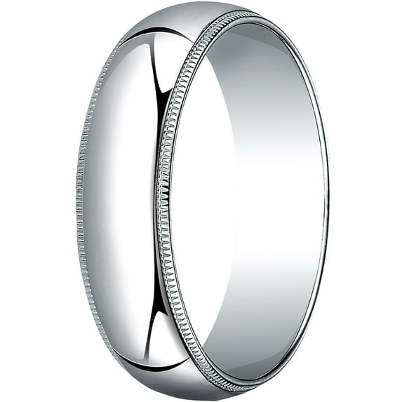 Womens 10K White Gold, 6.0mm Traditional Dome Oval Wedding Band with Milgrain (sz 7.5)
