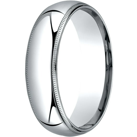 Womens 10K White Gold, 6mm Slightly Domed Comfort-Fit Wedding Band with Milgrain (sz 4)