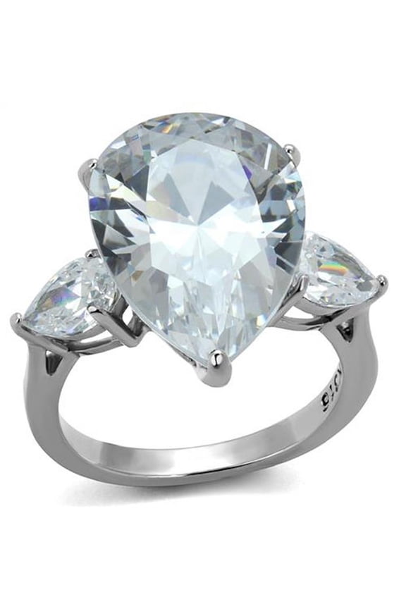 Womens 11.83Ct Pear Shape Cubic Zirconia Stainless Steel Engagement Ring Size 10