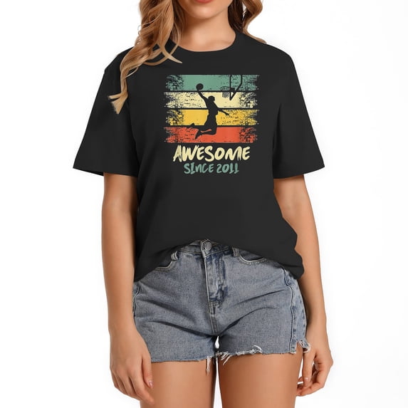 Womens 12Th Birthday Basketball Player Awesome Since 2011 Vintage T-Shirt Black 2XL