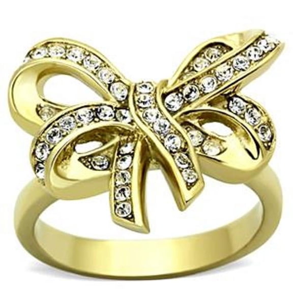 Womens 14K Gold Ion Plated Stainless Steel Bow Ribbon Wedding Ring - Size 5