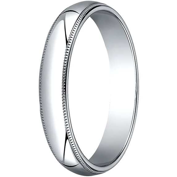 Womens 14K White Gold, 4.0mm Traditional Dome Oval Wedding Band with Milgrain (sz 5)