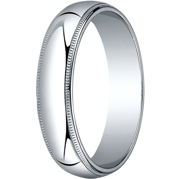 Womens 14K White Gold, 5.0mm Traditional Dome Oval Wedding Band with Milgrain (sz 4)