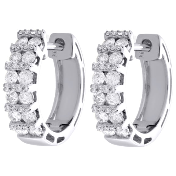 Womens 14K White Gold Real Diamond Mini Hoops Channel Set 0.70" Earrings 3/4 CT.
