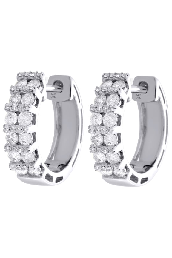 Womens 14K White Gold Real Diamond Mini Hoops Channel Set 0.70" Earrings 3/4 CT.