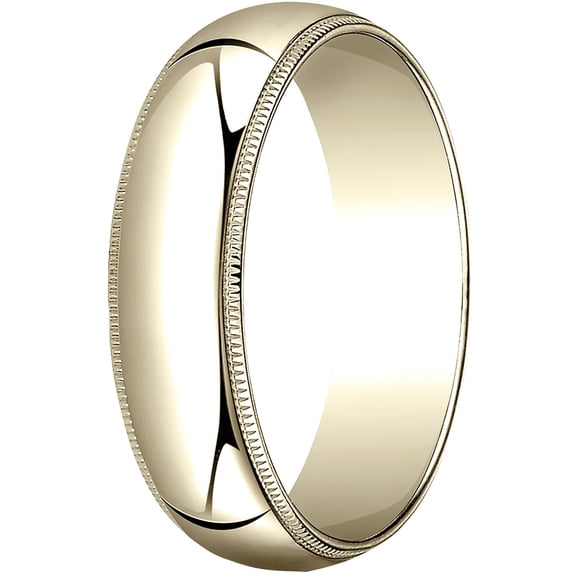 Womens 14K Yellow Gold, 6.0mm Traditional Dome Oval Wedding Band with Milgrain (sz 4)