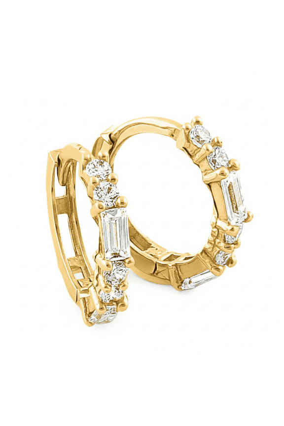 Womens  14K Yellow Gold CZ Hoop Earrings