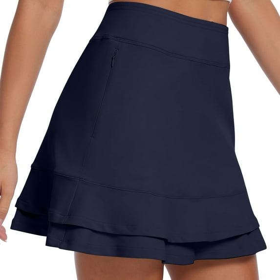 Womens 16" Skorts Tennis Golf Skirt with Pockets Ruffled Stretchy High Waisted Athletic Running Skirts, Navy M
