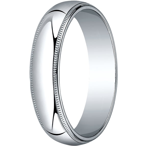 Womens 18K White Gold, 5.0mm Traditional Dome Oval Wedding Band with Milgrain (sz 9.5)