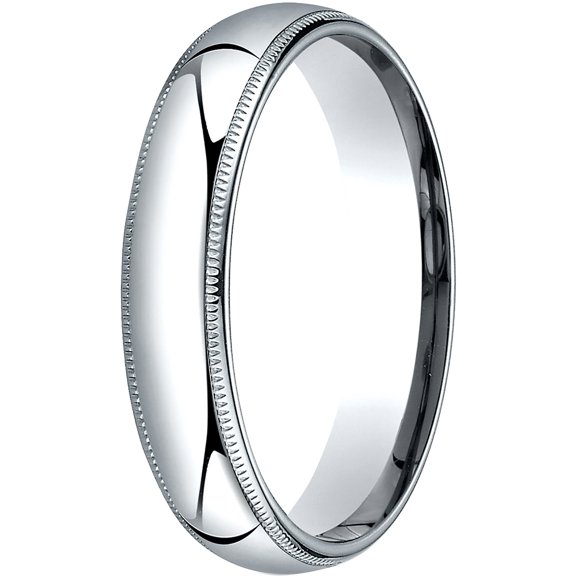Womens 18K White Gold, 5mm Slightly Domed Comfort-Fit Wedding Band with Milgrain (sz 4)