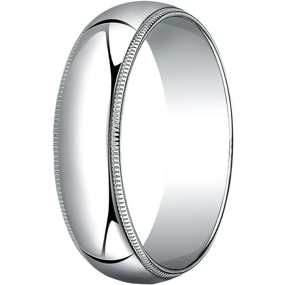 Womens 18K White Gold, 6.0mm Traditional Dome Oval Wedding Band with Milgrain (sz 7)