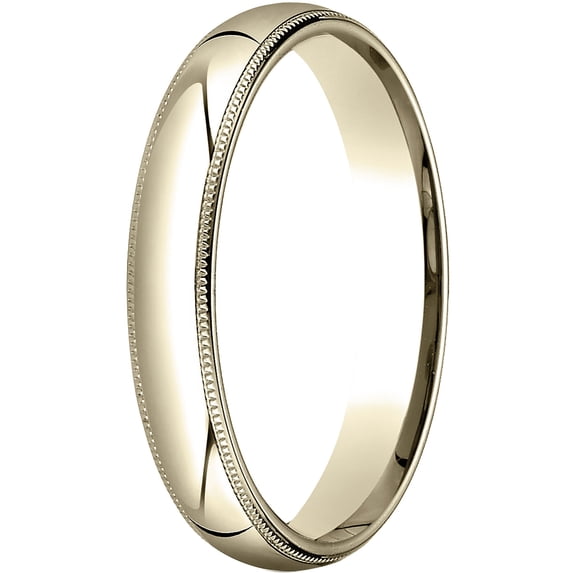 Womens 18K Yellow Gold, 4mm Slightly Domed Comfort-Fit Wedding Band with Milgrain (sz 13)