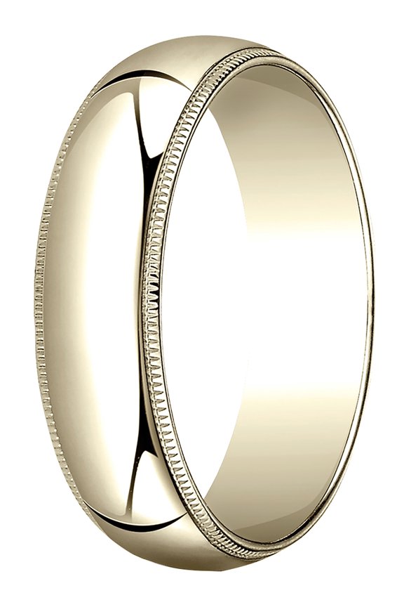 Womens 18K Yellow Gold, 6.0mm Traditional Dome Oval Wedding Band with Milgrain (sz 6)
